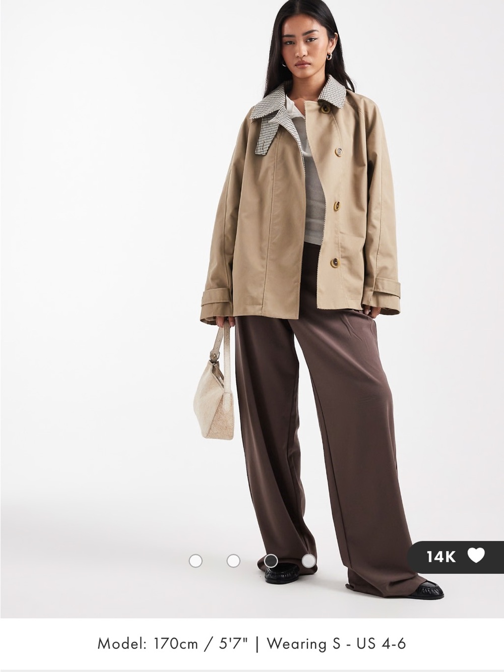 ASOS Design Tan Jacket with Plaid Collar Detail - Picture 3 of 10